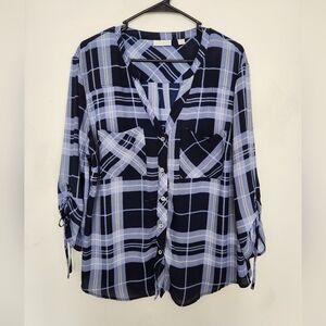 New York & Company blue plaid blouse